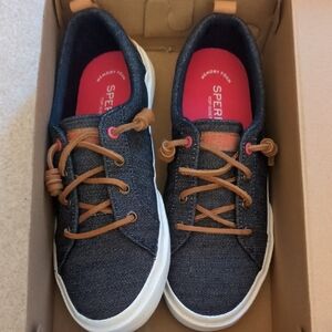 Sperry Dark Denim-Style Sneakers with Tan Laces